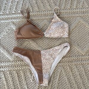SHEIN Brown and White Polka Dot Bikini